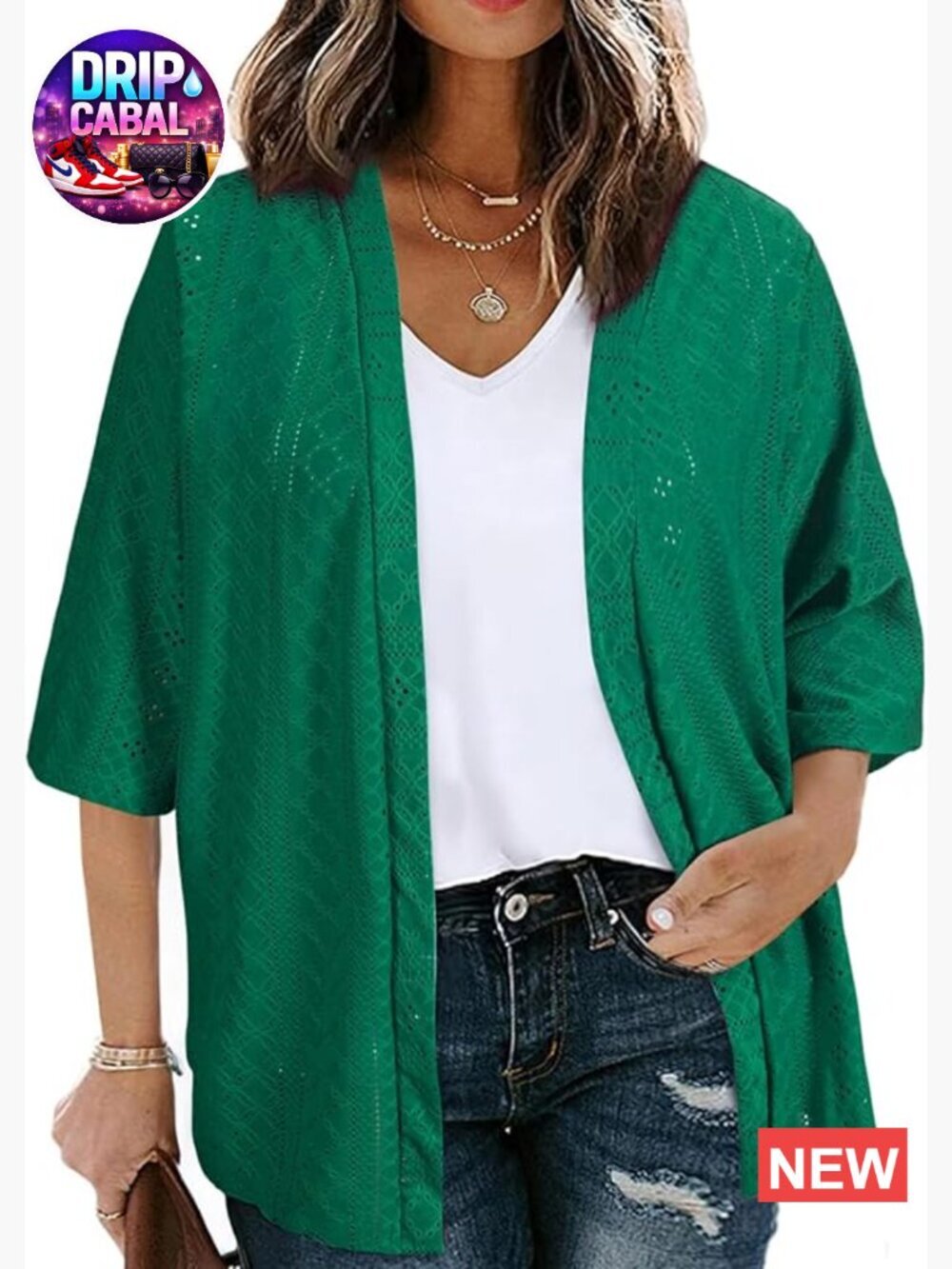 Plus Size Half Sleeve Knitted Jacquard Cardigan Kimono Cover Up